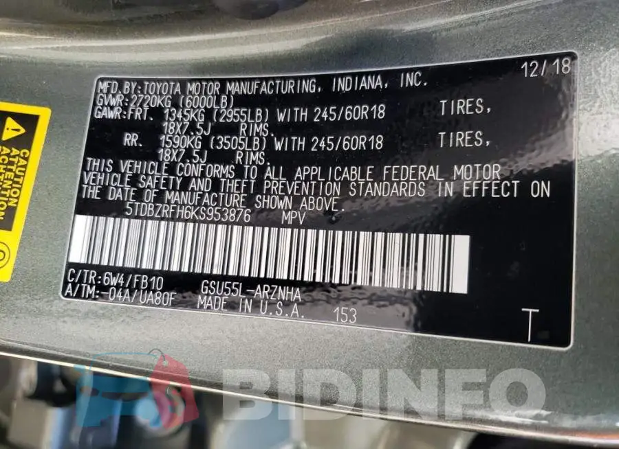 5TDBZRFH6KS953876 Photo# 10
