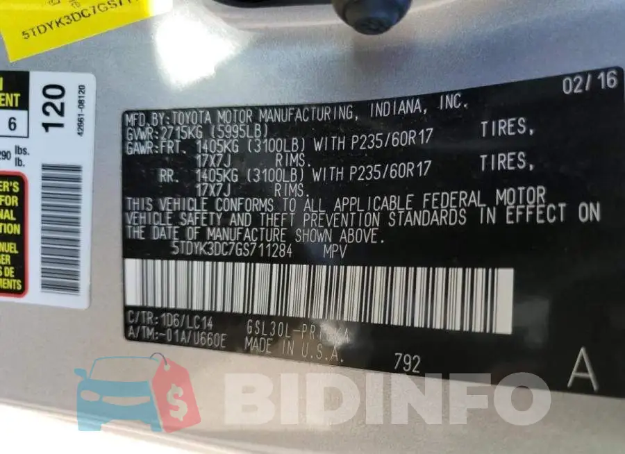 5TDYK3DC7GS711284 Photo# 10