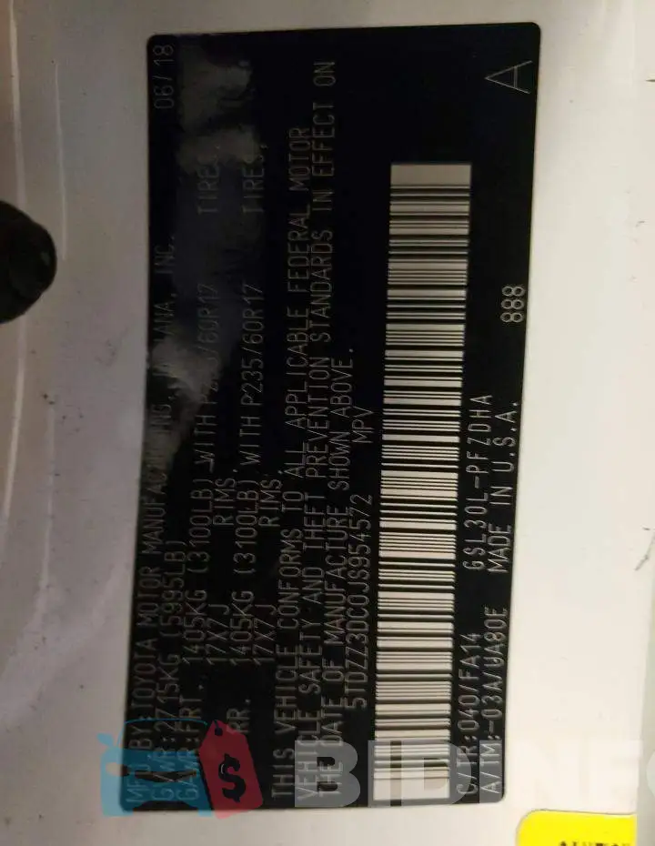 5TDZZ3DC0JS954572 Photo# 10
