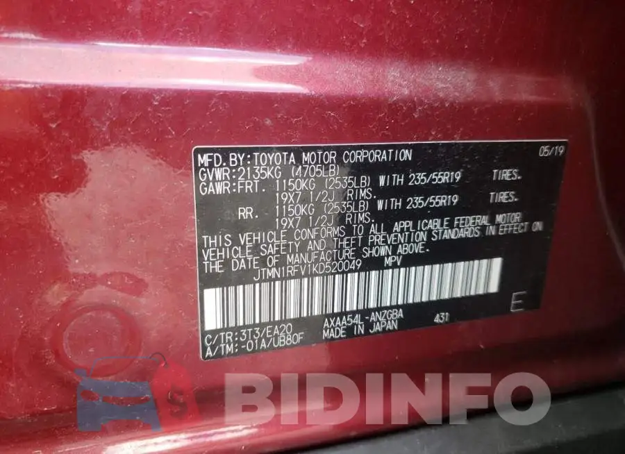 JTMN1RFV1KD520049 Photo# 10