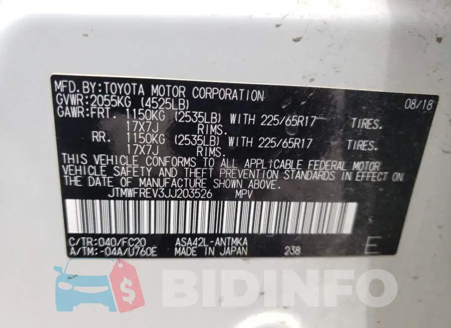 JTMWFREV3JJ203526 Photo# 10