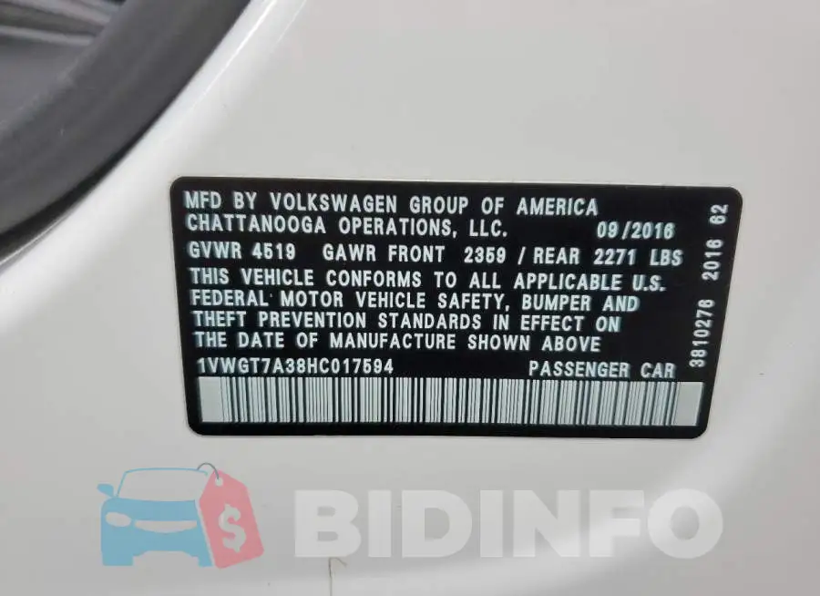 1VWGT7A38HC017594 Photo# 10