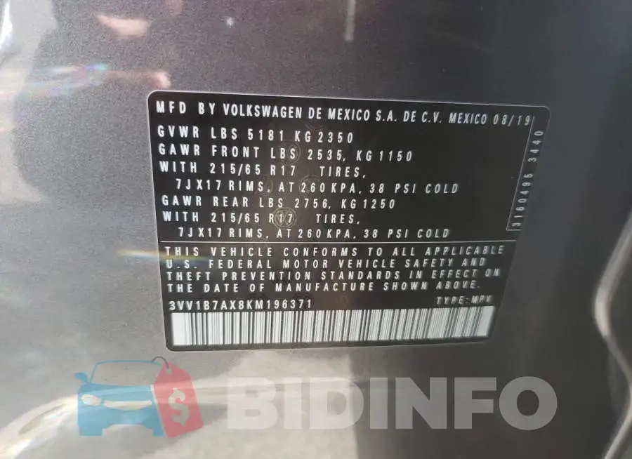 3VV1B7AX8KM196371 Photo# 10