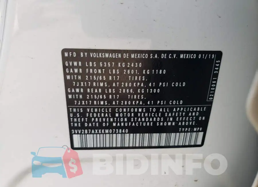 3VV2B7AXXKM073840 Photo# 10