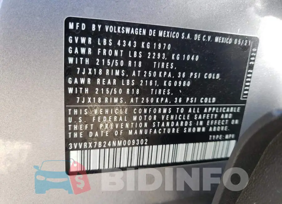 3VVRX7B24NM009302 Photo# 10