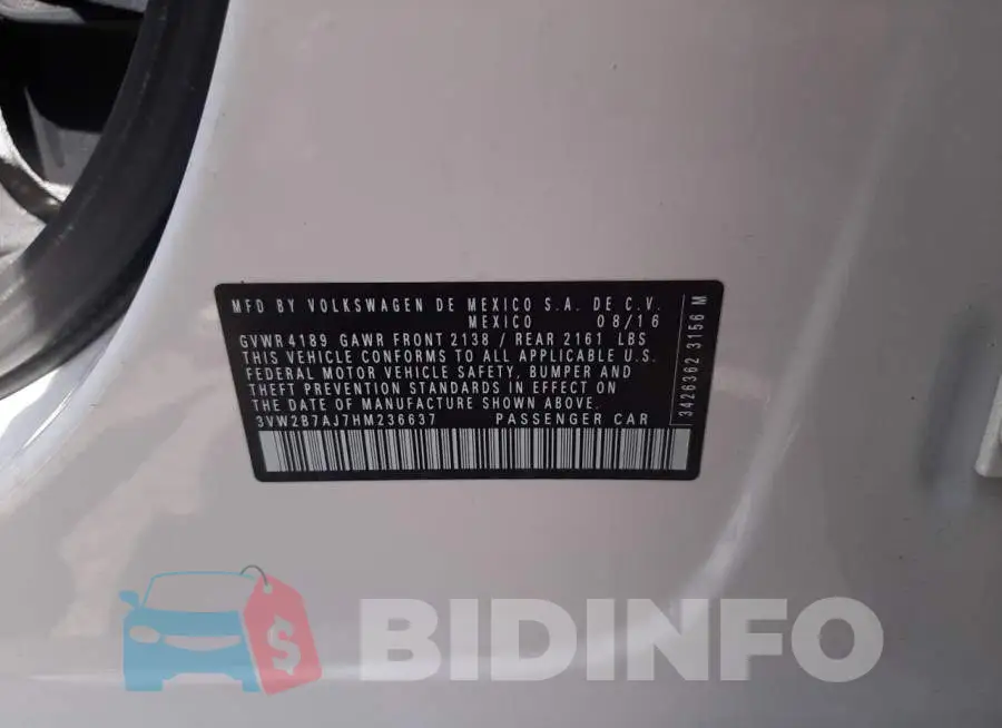 3VW2B7AJ7HM236637 Photo# 10