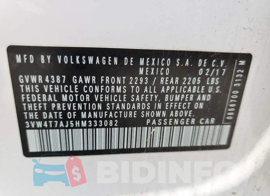 3VW4T7AJ5HM333082 Photo# 10
