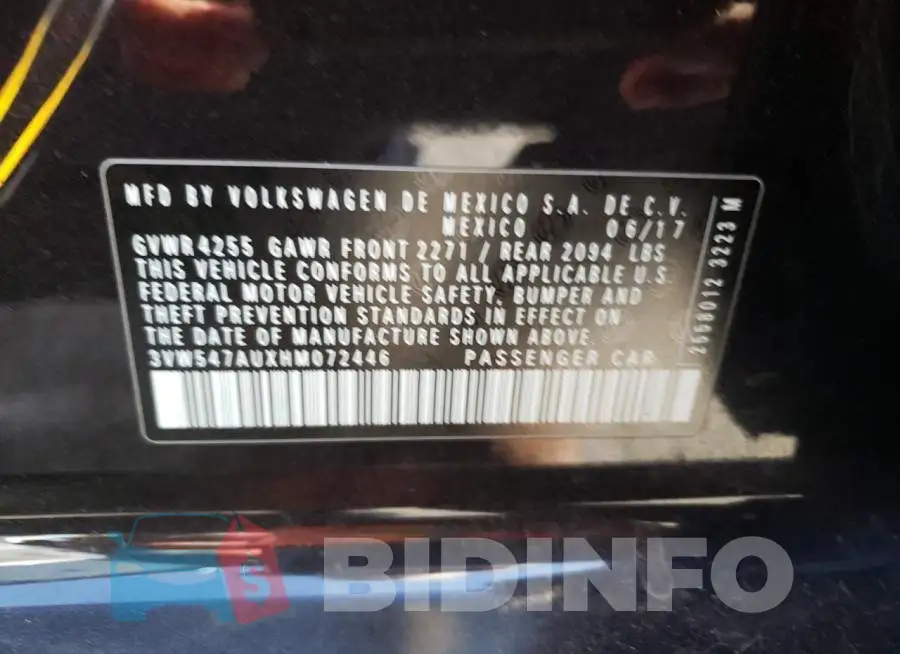 3VW547AUXHM072446 Photo# 10