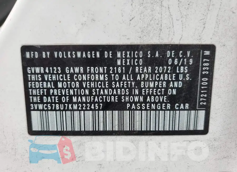 3VWC57BU7KM222457 Photo# 10