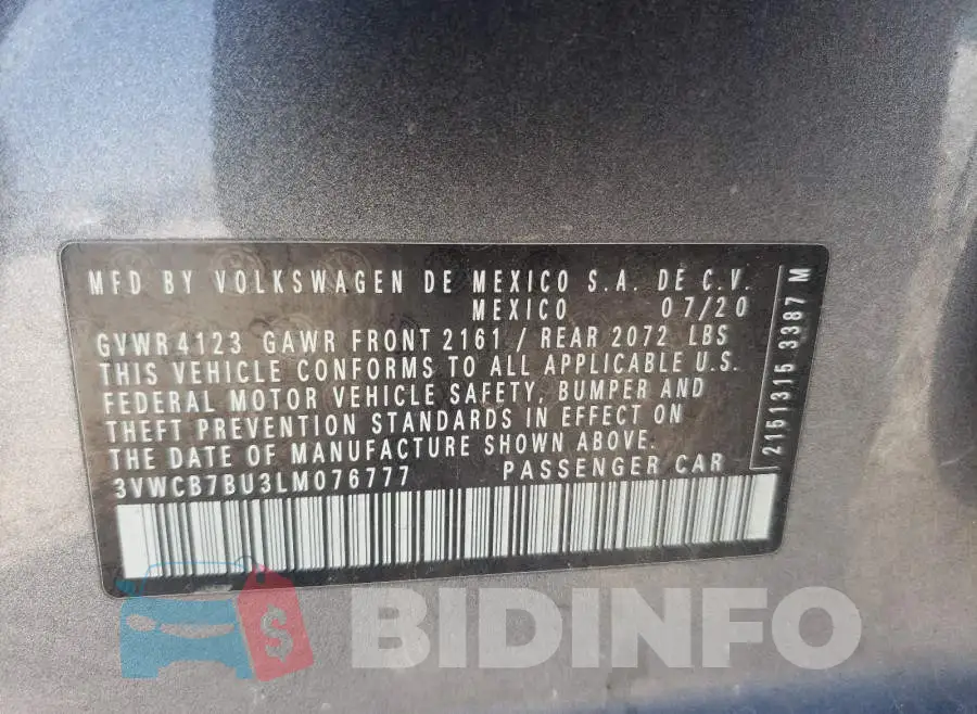 3VWCB7BU3LM076777 Photo# 10