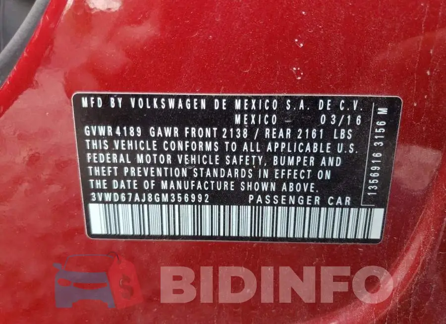 3VWD67AJ8GM356992 Photo# 10