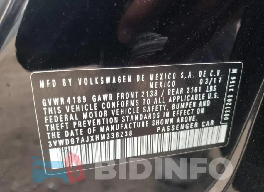 3VWDB7AJXHM336238 Photo# 10