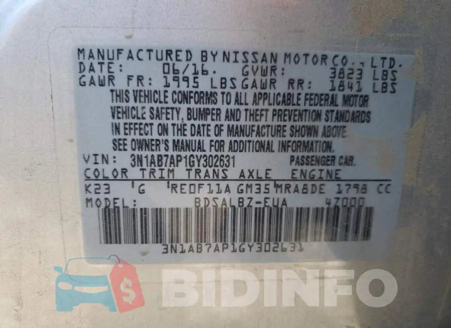 3N1AB7AP1GY302631 Photo# 10