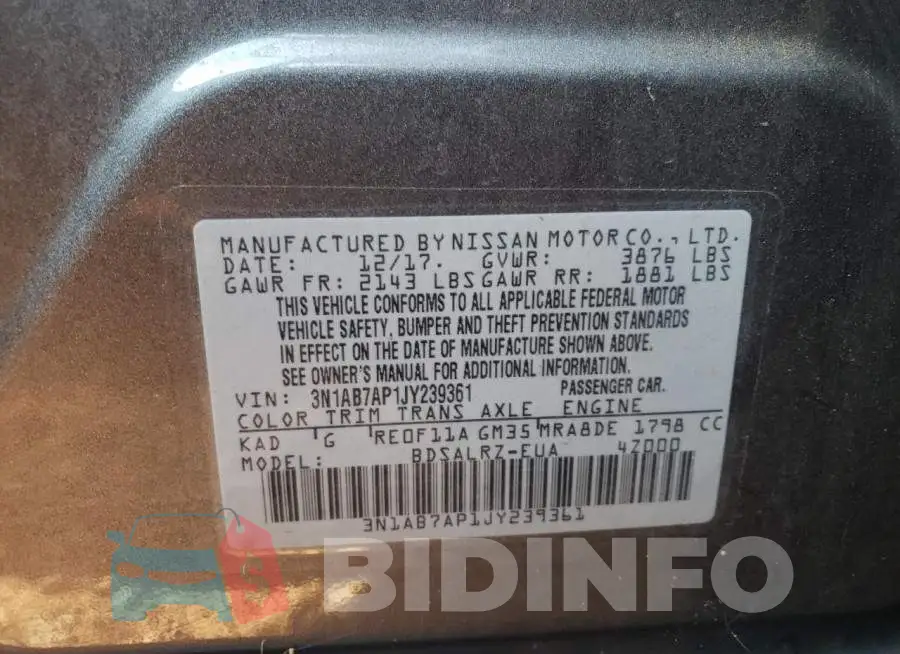 3N1AB7AP1JY239361 Photo# 10