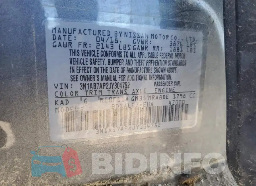 3N1AB7AP2JY304752 Photo# 10