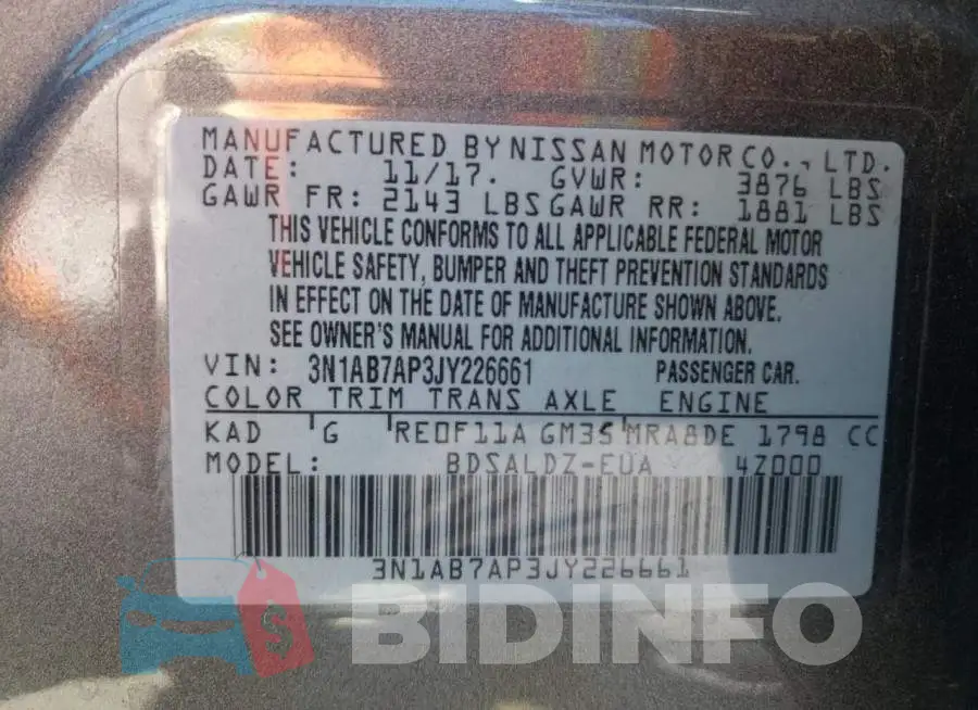 3N1AB7AP3JY226661 Photo# 10