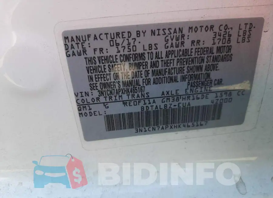 3N1CN7APXHK465167 Photo# 10