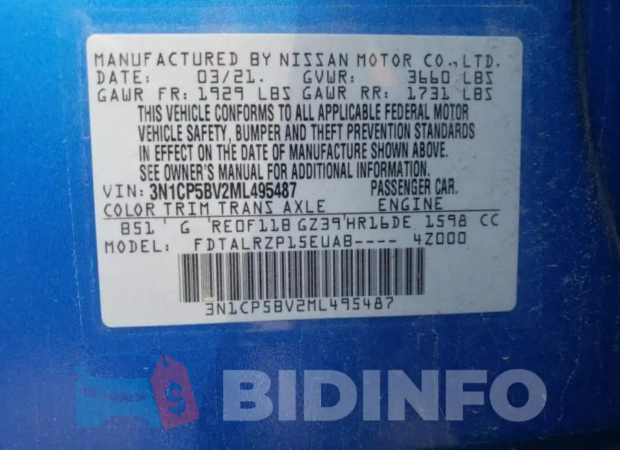 3N1CP5BV2ML495487 Photo# 10