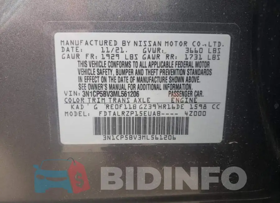 3N1CP5BV3ML561206 Photo# 10