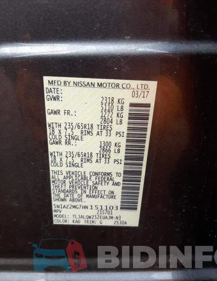 5N1AZ2MG7HN151103 Photo# 10