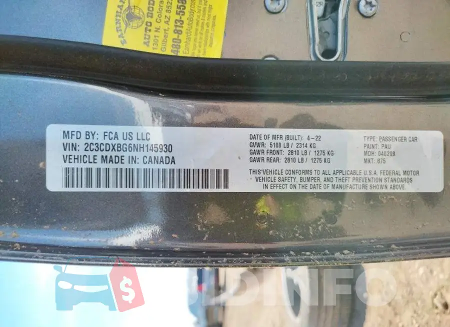 2C3CDXBG6NH145930 Photo# 10