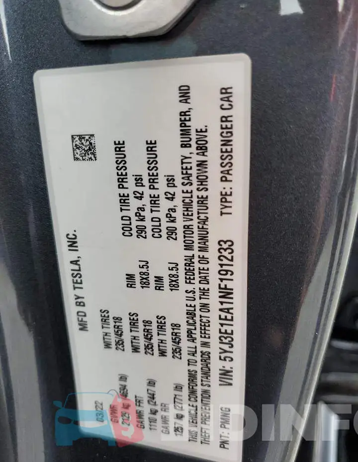 5YJ3E1EA1NF191233 Photo# 10