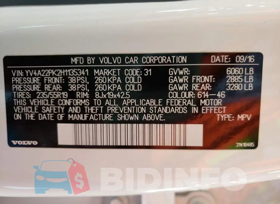 YV4A22PK2H1135341 Photo# 10