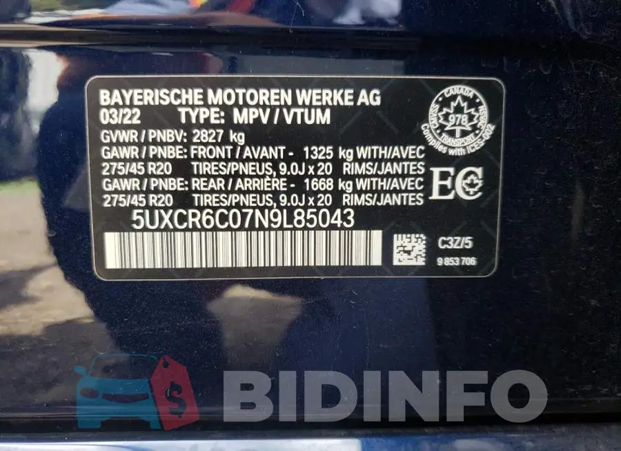 5UXCR6C07N9L85043 Photo# 10