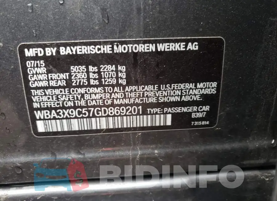 WBA3X9C57GD869201 Photo# 10