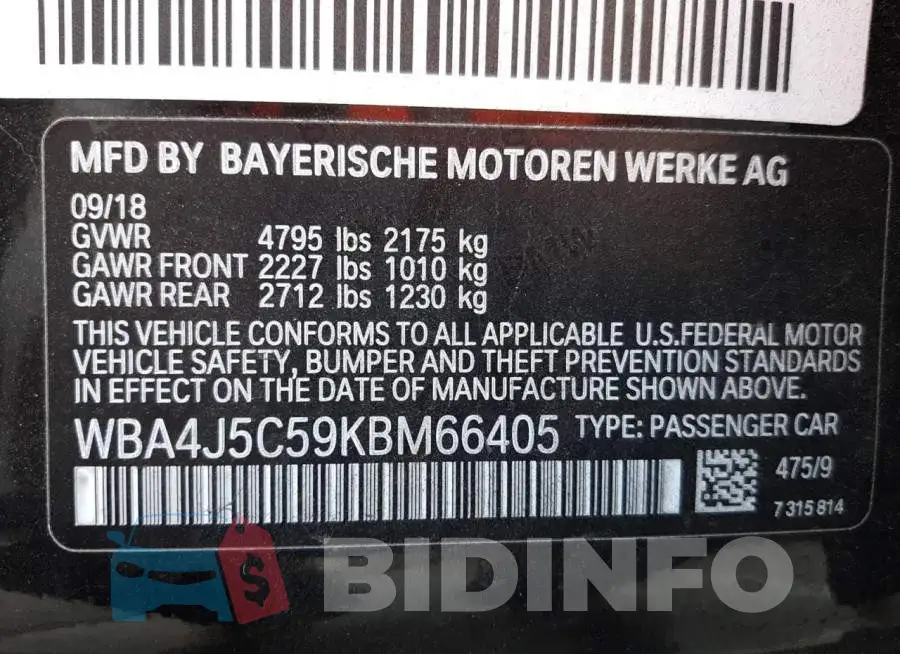 WBA4J5C59KBM66405 Photo# 10