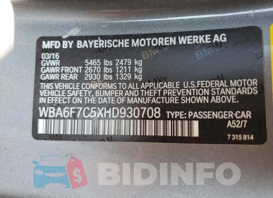 WBA6F7C5XHD930708 Photo# 10