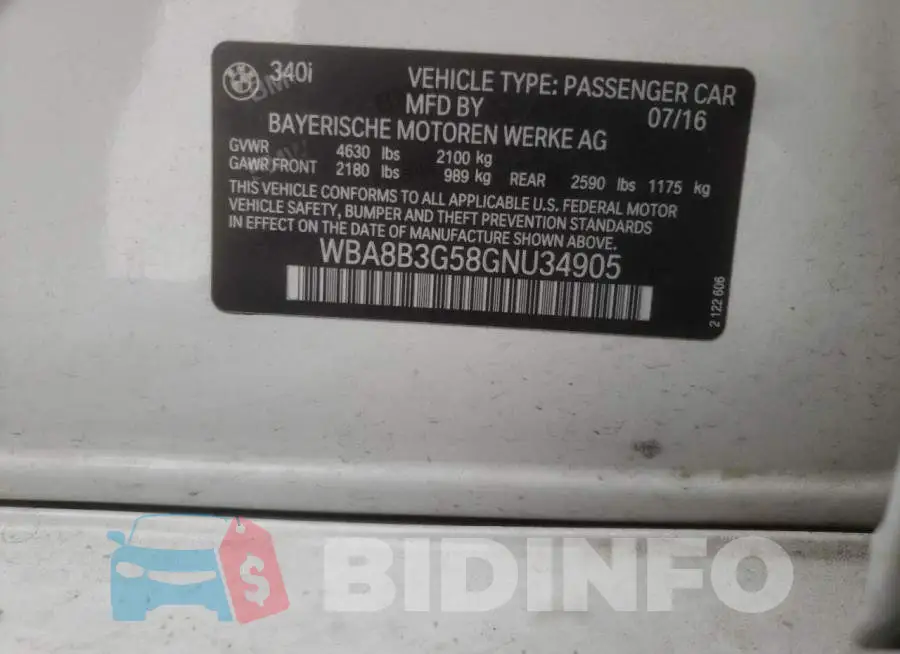 WBA8B3G58GNU34905 Photo# 10