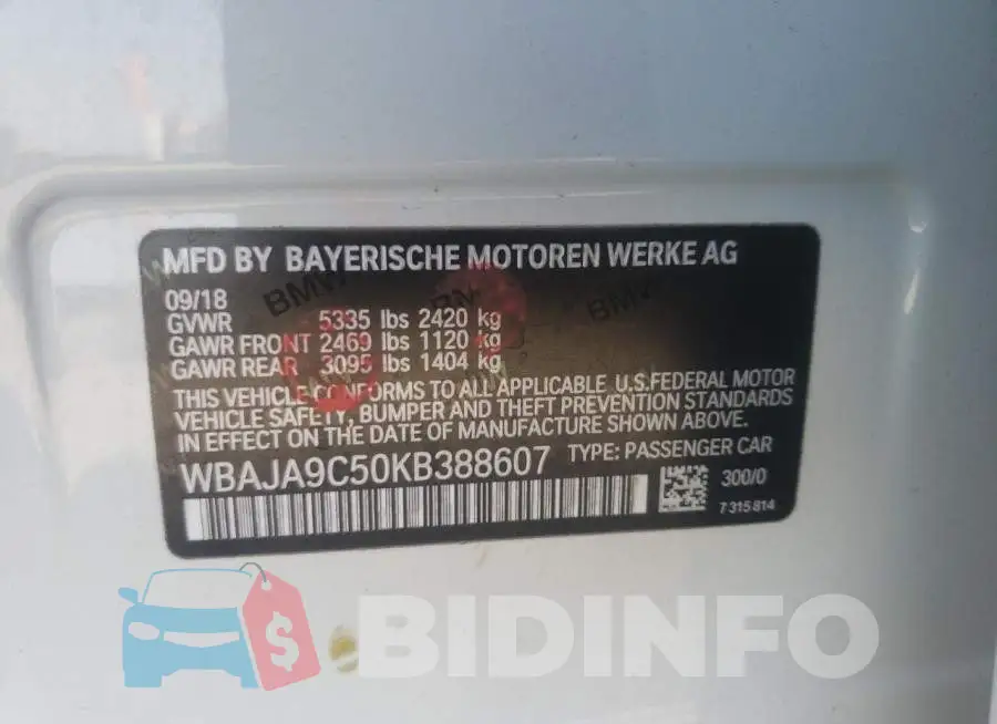 WBAJA9C50KB388607 Photo# 10