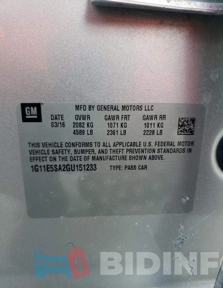 1G11E5SA2GU151233 Photo# 10