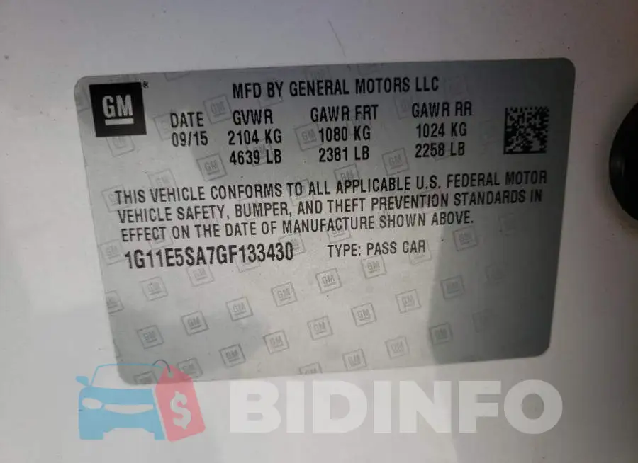 1G11E5SA7GF133430 Photo# 10