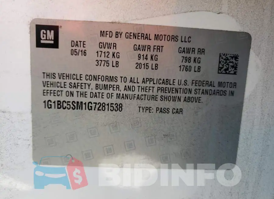 1G1BC5SM1G7281538 Photo# 10