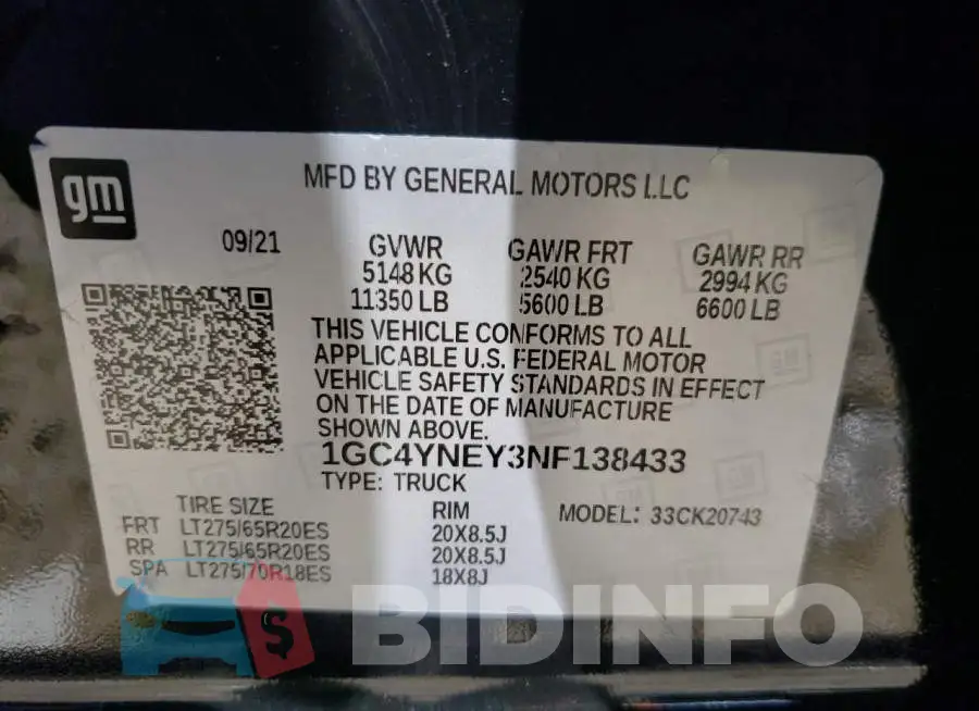1GC4YNEY3NF138433 Photo# 10
