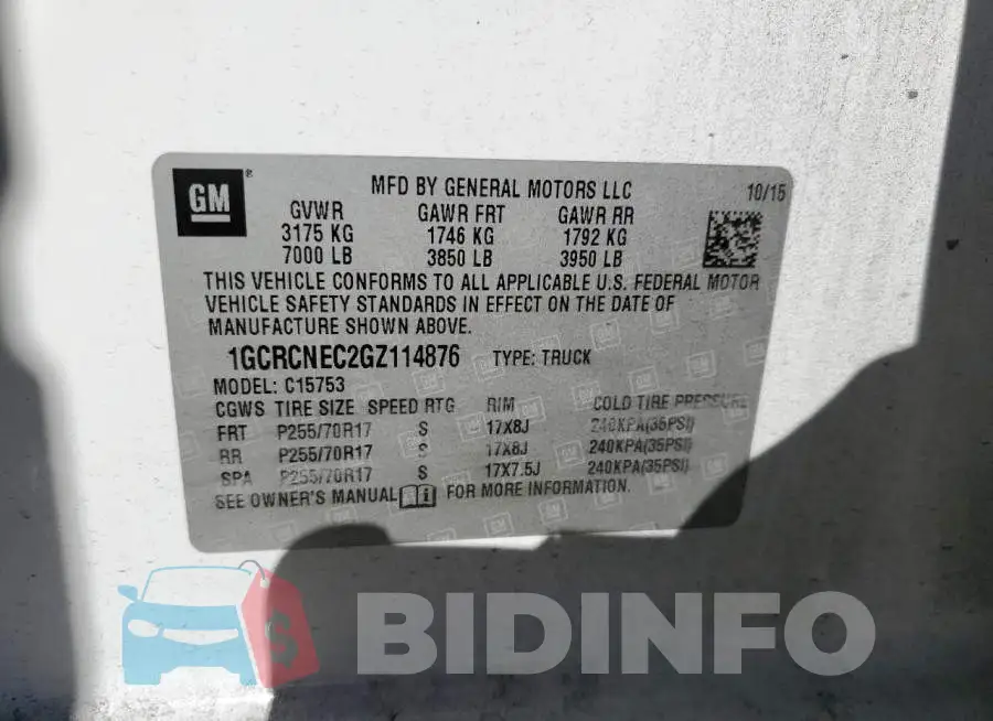 1GCRCNEC2GZ114876 Photo# 10