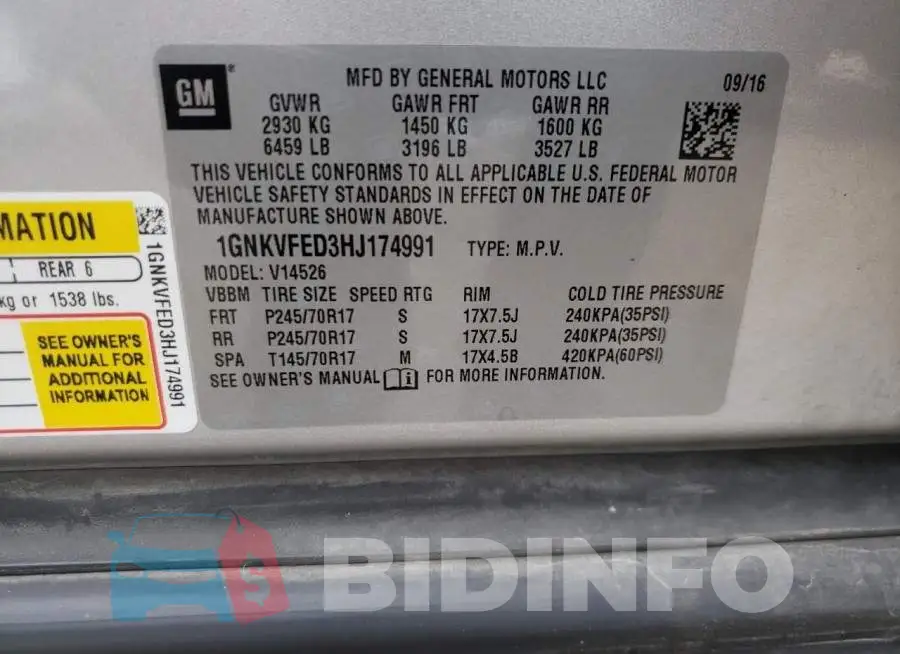 1GNKVFED3HJ174991 Photo# 10