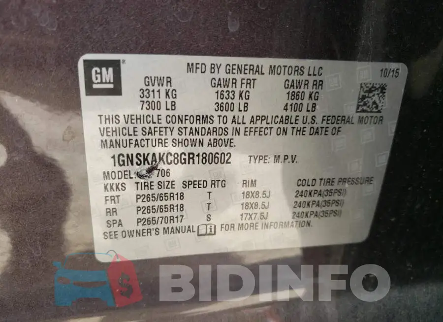 1GNSKAKC8GR180602 Photo# 10