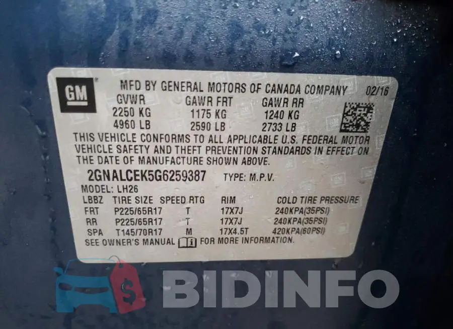 2GNALCEK5G6259387 Photo# 10