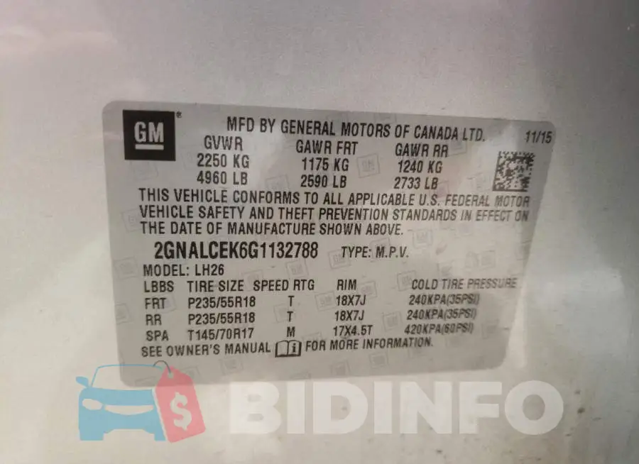 2GNALCEK6G1132788 Photo# 10