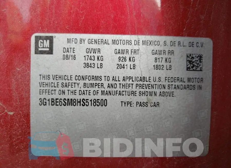 3G1BE6SM8HS518500 Photo# 10