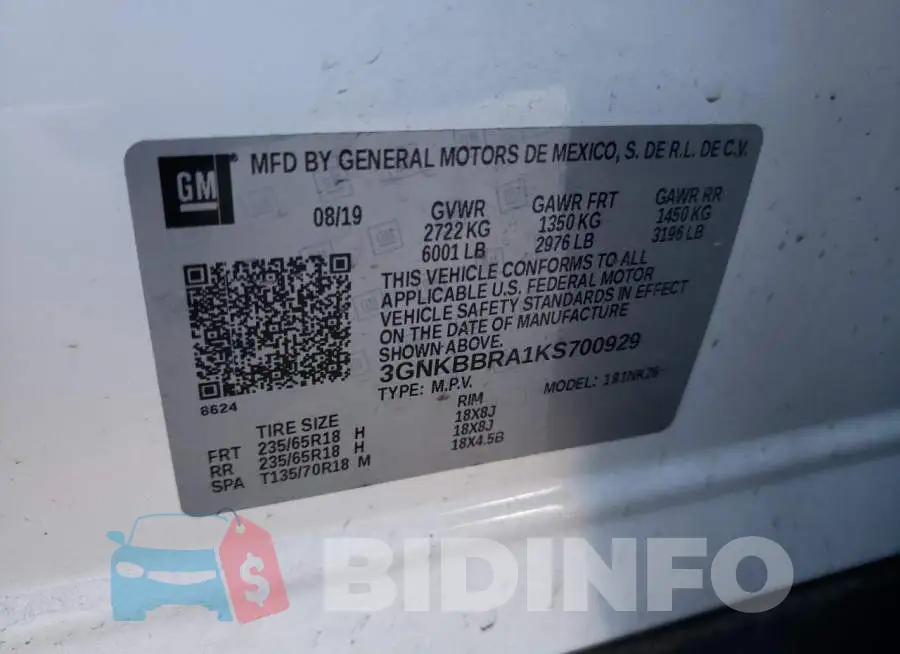 3GNKBBRA1KS700929 Photo# 10