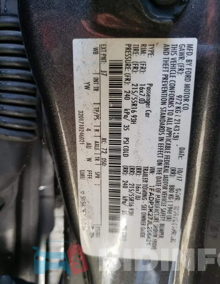 1FADP3K27JL206421 Photo# 10