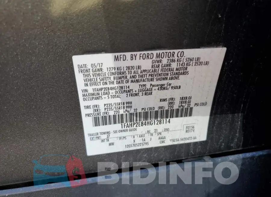 1FAHP2E84HG128114 Photo# 10