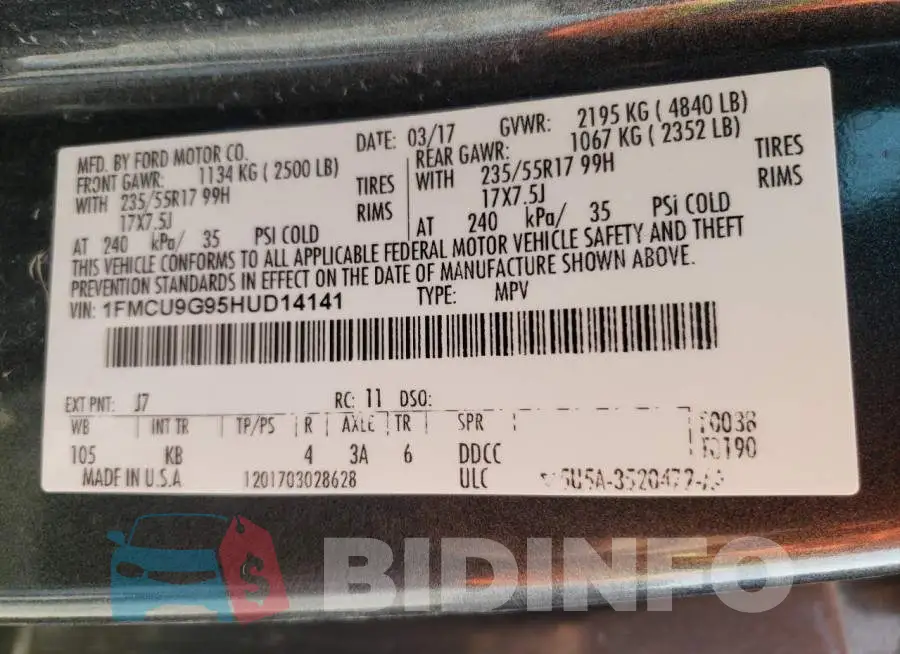 1FMCU9G95HUD14141 Photo# 10