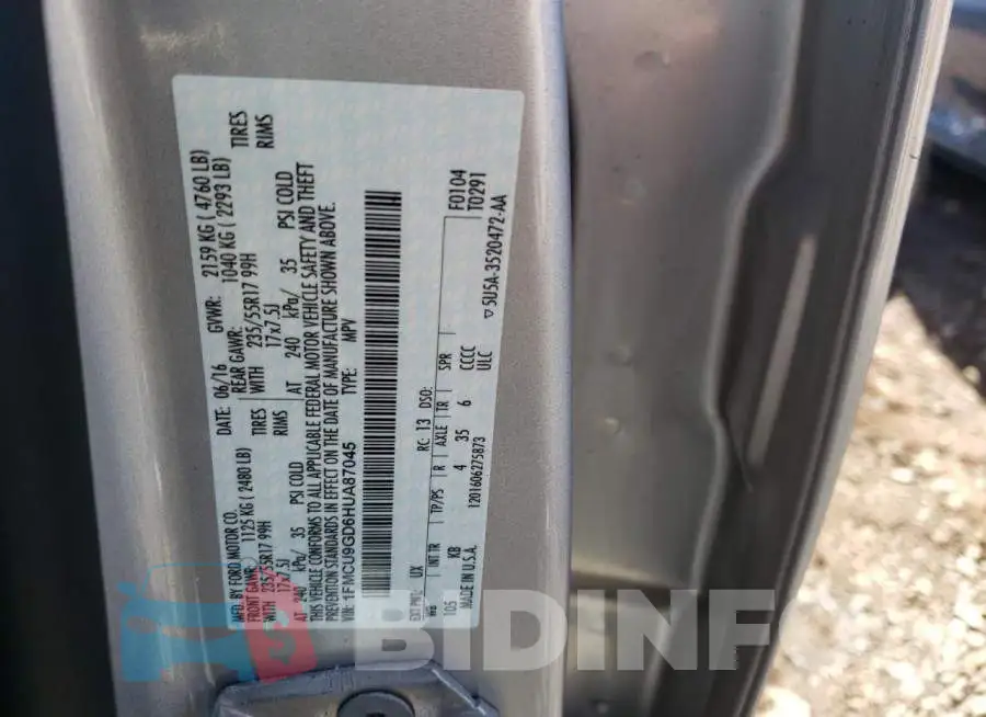 1FMCU9GD6HUA87045 Photo# 10
