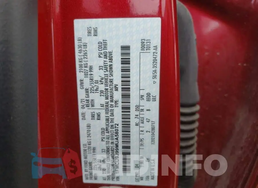 1FMCU9J99MUA58072 Photo# 10