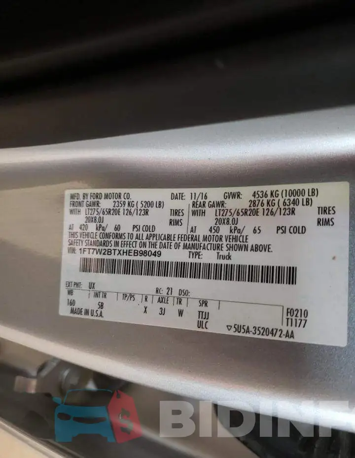 1FT7W2BTXHEB98049 Photo# 10